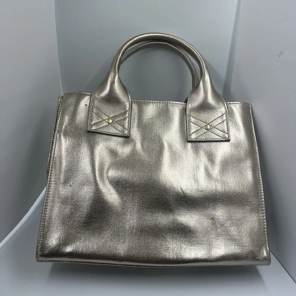 Lancome Champagne Gold Structured Tote Bag w/ side hook rings for shoulder strap